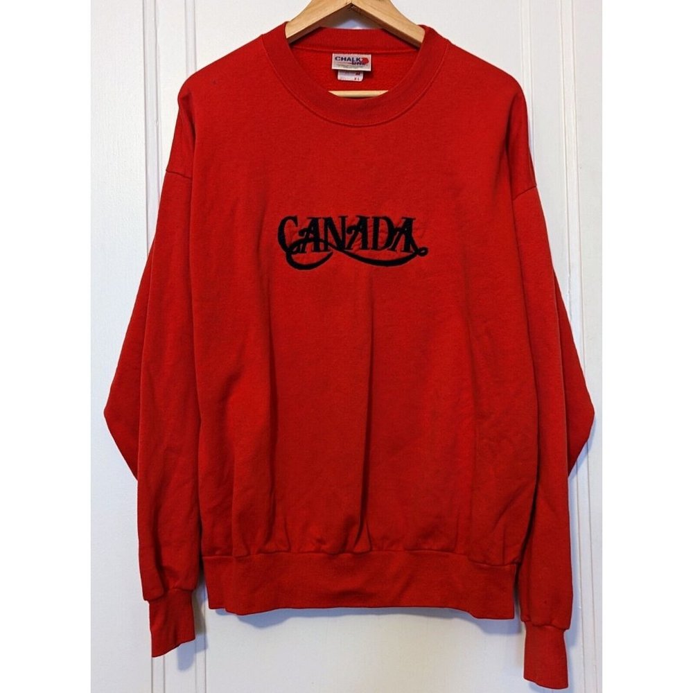 Vintage 90s Chalk Line CANADA Embroidered Red Crewneck Sweatshirt Men's Size XL